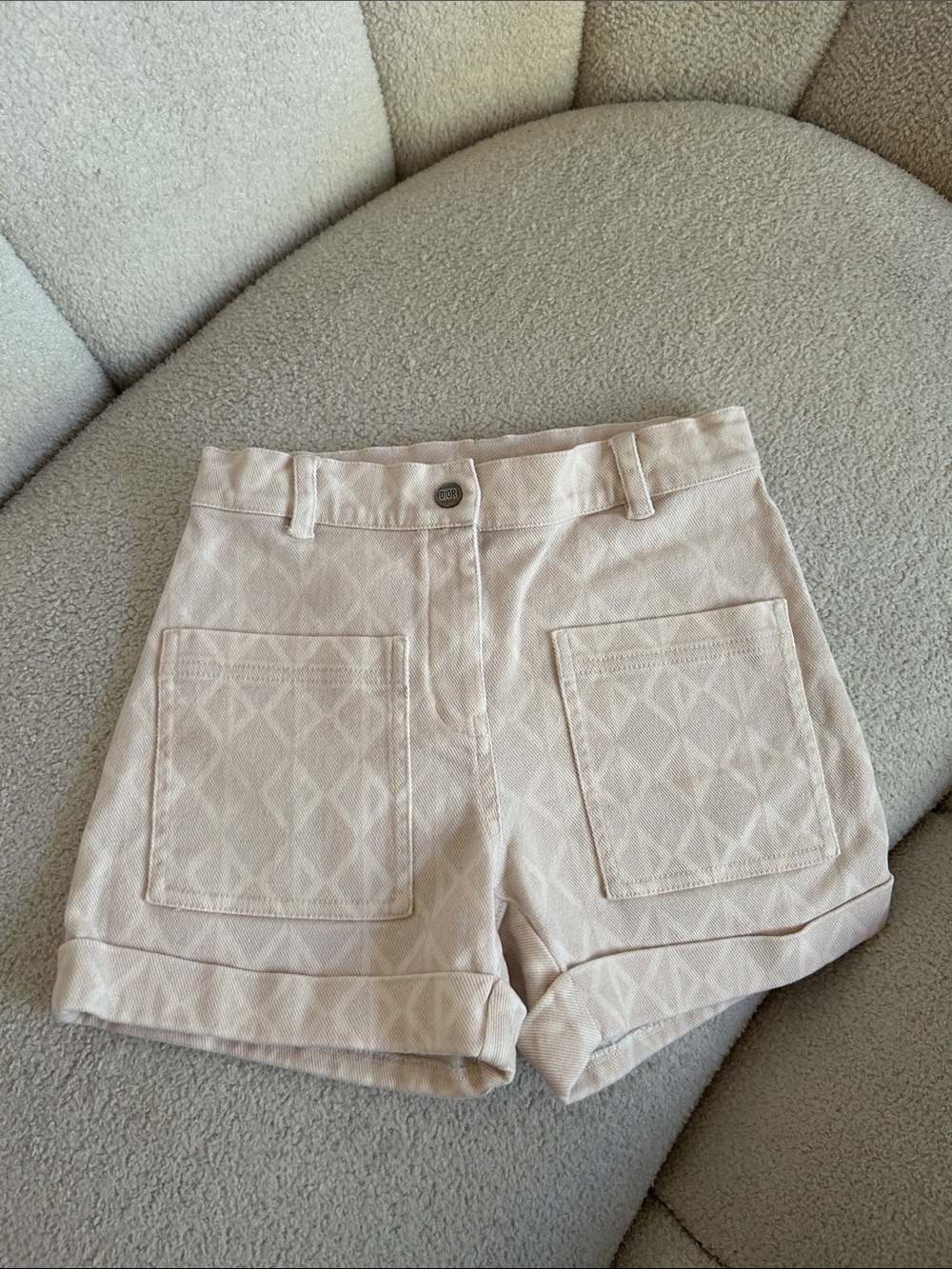 Dior Light Cream Patterned High-Waist Women's Shorts